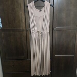 POL Hooded‎ Duster Sleeveless Drawstring Beige Maxi Boho Beach Vest Kimono Large